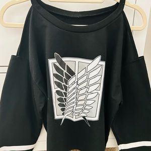Attack on titan off shoulder striped sleeve top